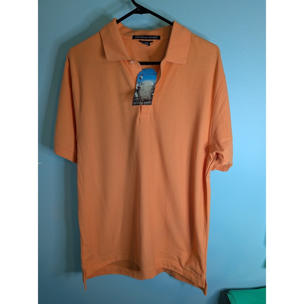 Devon & Jones Mens Pima Cotton Polo Shirt Orange Short Sleeve Size M NWT